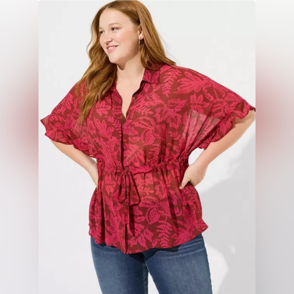 Torrid Chiffon Dolman Button Up Short Sleeve Top Size 2X